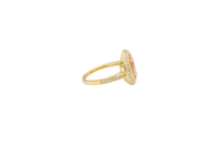 14KT Gold Ring Women's Round Two Tone Virgin Mary White CZ Center with Plain Border White CZ Stone Edge and Band