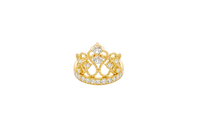 14KT Gold Ring Women's Royal Tiara with Two White CZ Center Top Stones and Six White CZ Side Stones and CZ Stone Band