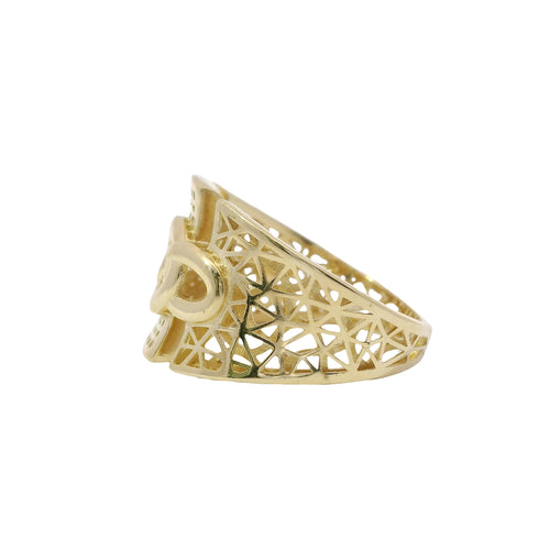 14KT Gold Ring Women's Abstract Three Chain Links/Three Section Split Band Design Triangle Cutout Band