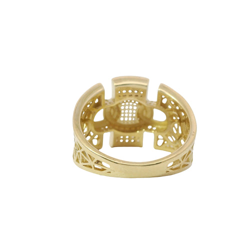 14KT Gold Ring Women's Abstract Three Chain Links/Three Section Split Band Design Triangle Cutout Band