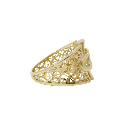 14KT Gold Ring Women's Abstract Three Chain Links/Three Section Split Band Design Triangle Cutout Band