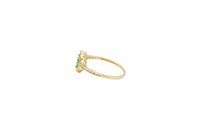 14KT Gold Ring Women's Three Dark Green Round Center CZ Stones Open Heart Outline Border White CZ Stones Band