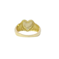 14KT Gold Ring Women's 3D White CZ Stones Center Heart Shape Plain Ribbed Band