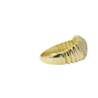 14KT Gold Ring Women's 3D White CZ Stones Center Heart Shape Plain Ribbed Band