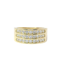 14KT Gold Ring Women's Three Row Channel Set White CZ Stone Band