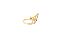 14KT Gold Ring Women's Tri Tone Virgin Mary with Five White CZ Stone Tiara and Plain White Gold Band