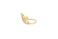 14KT Gold Ring Women's Tri Tone Virgin Mary with Five White CZ Stone Tiara and Plain White Gold Band