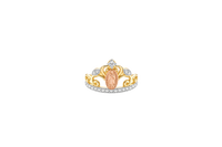 14KT Gold Ring Women's Tri Tone Virgin Mary with Five White CZ Stone Tiara and Plain White Gold Band