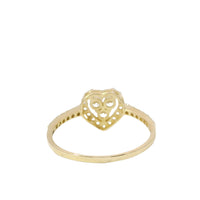 14KT Gold Ring Women's Three White Round Center CZ Stones Center Open Heart Outline Border White CZ Stones Band