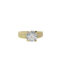 14KT Gold Ring Women's 4 Prong White Round Cushion Cut with 'V' Shape Double Row Band CZ Stones