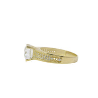 14KT Gold Ring Women's 4 Prong White Round Cushion Cut with 'V' Shape Double Row Band CZ Stones