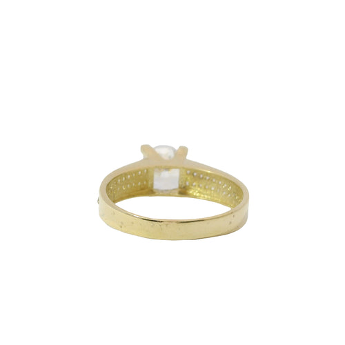 14KT Gold Ring Women's 4 Prong White Round Cushion Cut with 'V' Shape Double Row Band CZ Stones