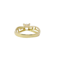 14KT Gold Ring Women's Four Prong Round Cushion Cut White CZ Stone Solitaire with White CZ Stone and Greek Twisted Band
