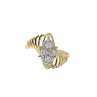 14KT Gold Ring Women's 4 Round White CZ Stones on White Gold Marquise Shape Cluster and Open Fanned Ovals