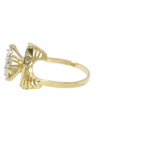 14KT Gold Ring Women's 4 Round White CZ Stones on White Gold Marquise Shape Cluster and Open Fanned Ovals