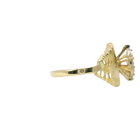 14KT Gold Ring Women's 4 Round White CZ Stones on White Gold Marquise Shape Cluster and Open Fanned Ovals
