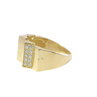 14KT Gold Ring Women's Five Raised Prisms Alternating Plain and White CZ Stones Section with  Plain Band