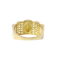 14KT Gold Ring Women's Five Raised Prisms Alternating Plain and White CZ Stones Section with  Plain Band