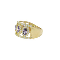 14KT Gold Ring Women's Five Purple Center Ovals with White Round CZ Stones Border Spit Band