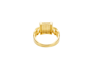 14KT Gold Ring Women's Square Five Row Cluster White CZ Stone Center Plain Outline White CZ Stones Border / Corners / Edge with White CZ Stone Cuban Link Band