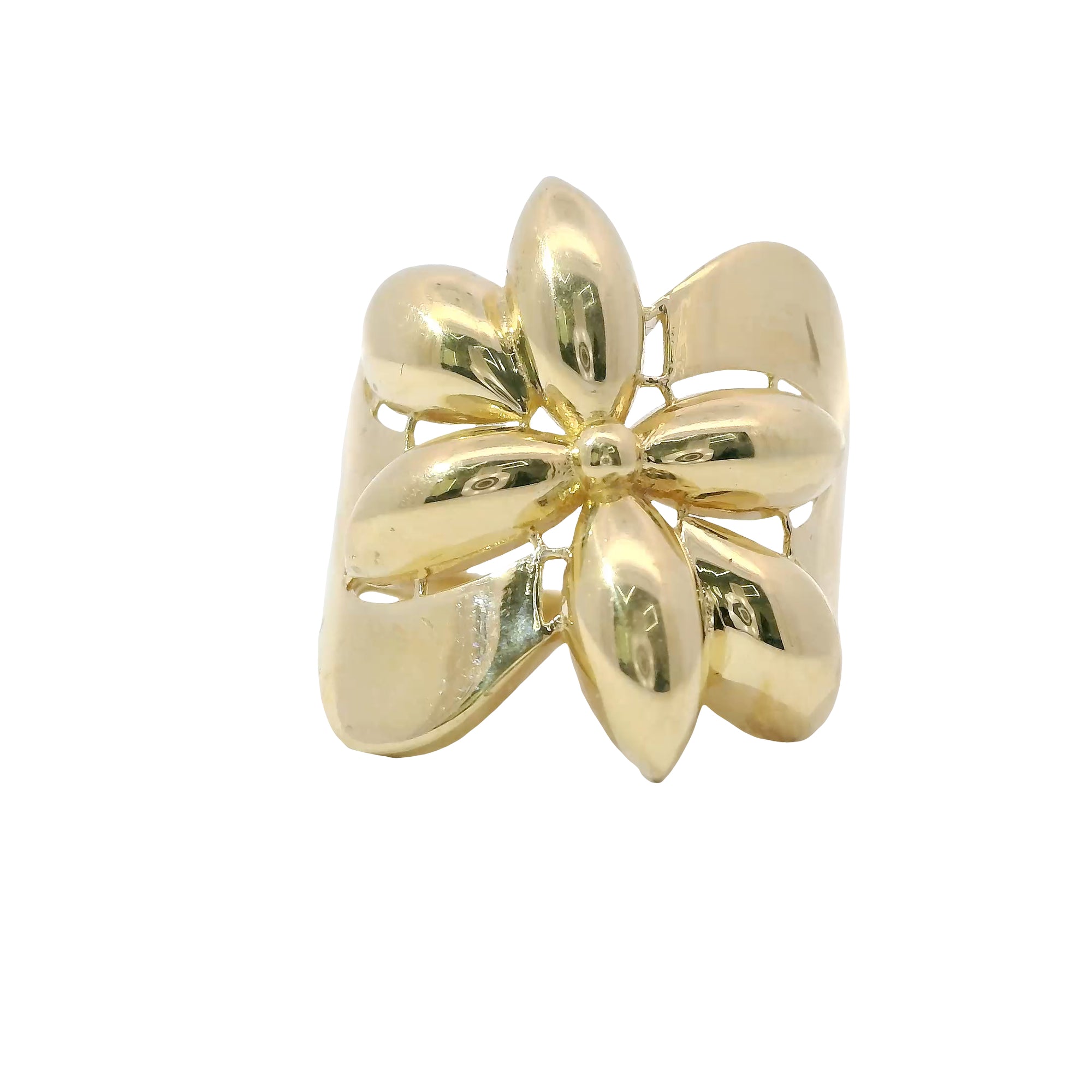 14KT Gold Ring Women's 6 Point Bubble Flower with Cutout Border Wavy Band