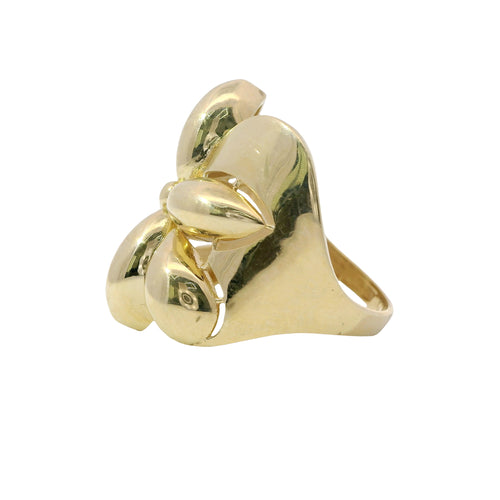 14KT Gold Ring Women's 6 Point Bubble Flower with Cutout Border Wavy Band