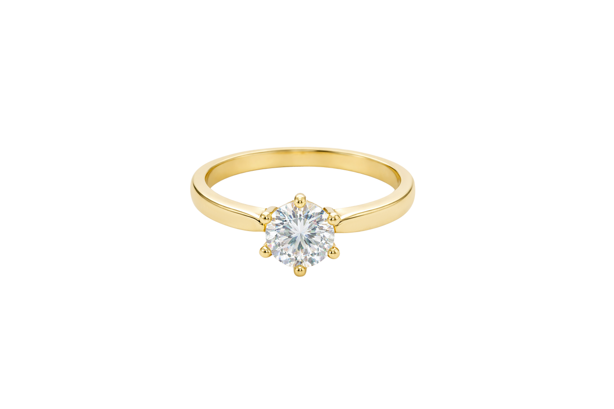 14KT Gold Ring Women's 6 Prong Solitaire .5 White CZ Center Stone Plain Band