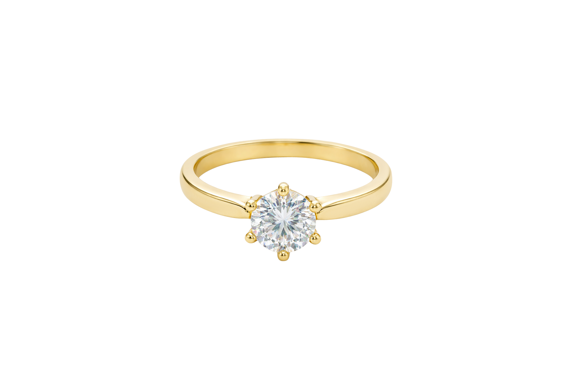 14KT Gold Ring Women's 6 Prong Solitaire .5 White CZ Center Stone Plain Band