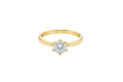 14KT Gold Ring Women's 6 Prong Solitaire .5 White CZ Center Stone Plain Band