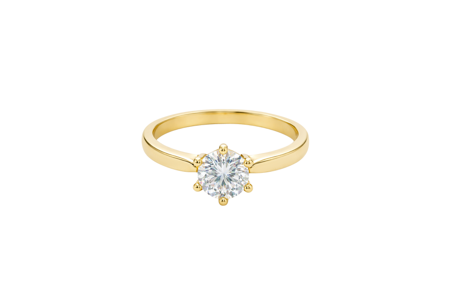14KT Gold Ring Women's 6 Prong Solitaire .5 White CZ Center Stone Plain Band