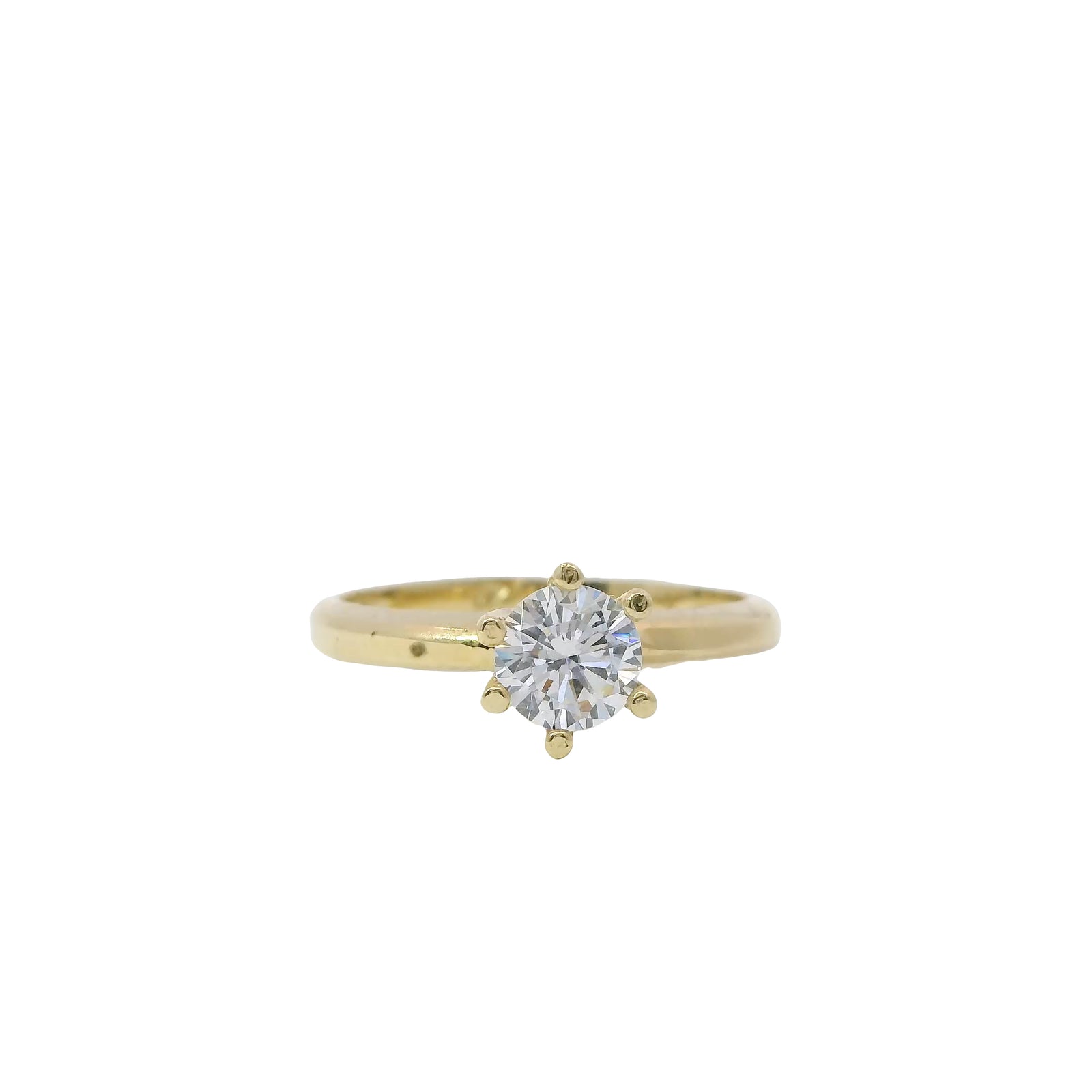 14KT Gold Women's Ring 6 Prong White Solitaire Classic Plain Band