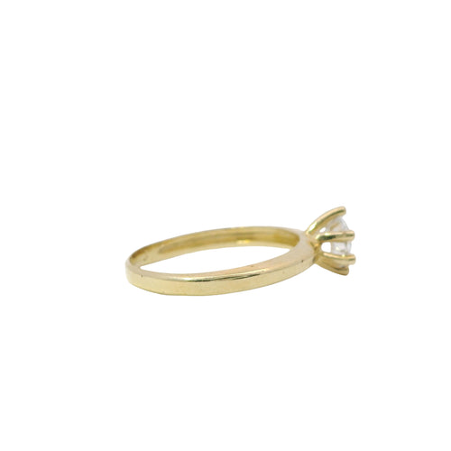14KT Gold Women's Ring 6 Prong White Solitaire Classic Plain Band