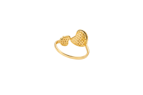 14KT Gold Ring Women's Six Row White CZ Stone Heart / Four Row White CZ Stones Heart Mock Bypass Band