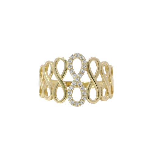 14KT Gold Ring Women's Seven Infinity Loops with One Center White CZ Stone Center Loop