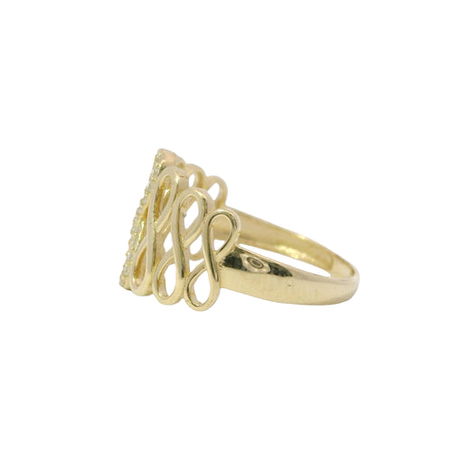 14KT Gold Ring Women's Seven Infinity Loops with One Center White CZ Stone Center Loop