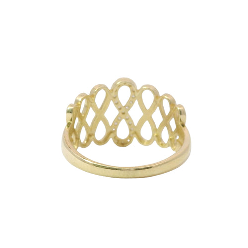 14KT Gold Ring Women's Seven Infinity Loops with One Center White CZ Stone Center Loop