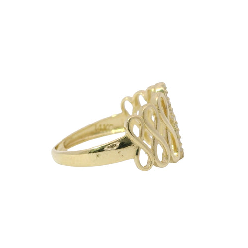 14KT Gold Ring Women's Seven Infinity Loops with One Center White CZ Stone Center Loop