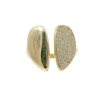 14KT Gold Ring Women's Abstract Split Band Heart Design with White CZ Stones on Half of Heart and Plain Band