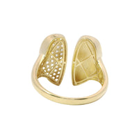 14KT Gold Ring Women's Abstract Split Band Heart Design with White CZ Stones on Half of Heart and Plain Band