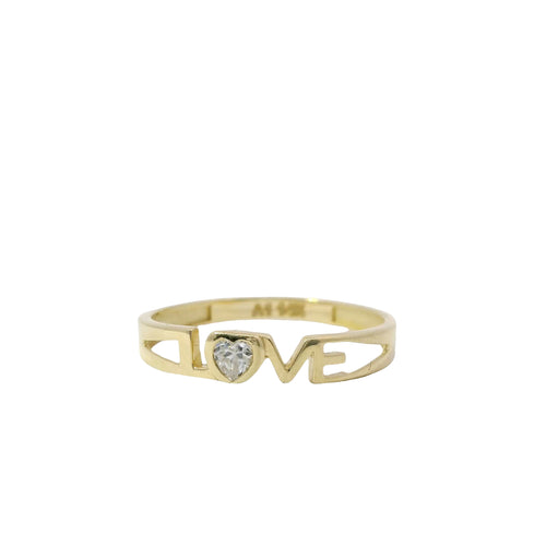 14KT Gold Ring Women's Light Weight White CZ Stone All Capital Letters "Love" Band with White CZ Stone Heart