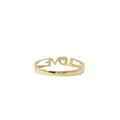 14KT Gold Ring Women's Light Weight White CZ Stone All Capital Letters "Love" Band with White CZ Stone Heart