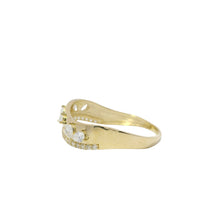 14KT Gold Ring Women's Wavy Band with Six Pear CZ Stones and One Row White CZ Stone Border