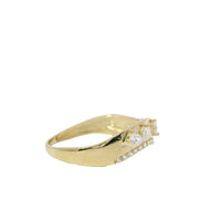 14KT Gold Ring Women's Wavy Band with Six Pear CZ Stones and One Row White CZ Stone Border