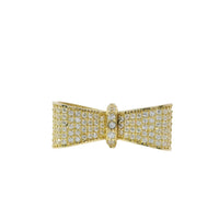 14KT Gold Ring Women's White CZ Stones Bow Shape with Plain Borders and Band