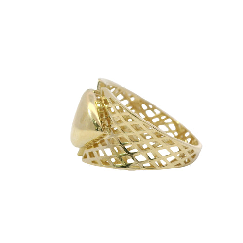 14KT Gold Ring Women's Abstract Round Bubble Heart Top Split Band Design Lattice Band