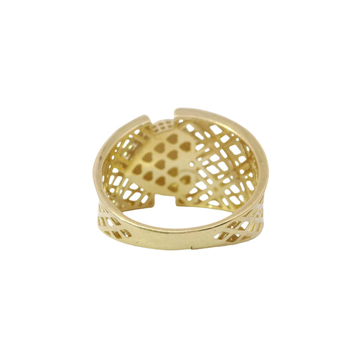 14KT Gold Ring Women's Abstract Round Bubble Heart Top Split Band Design Lattice Band