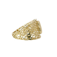14KT Gold Ring Women's Abstract Round Bubble Heart Top Split Band Design Lattice Band
