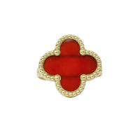 14KT Gold Ring Women's Jumbo Burnt Orange Clover with Plain Split Band