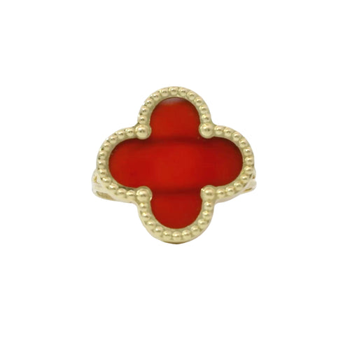 14KT Gold Ring Women's Jumbo Burnt Orange Clover with Plain Split Band