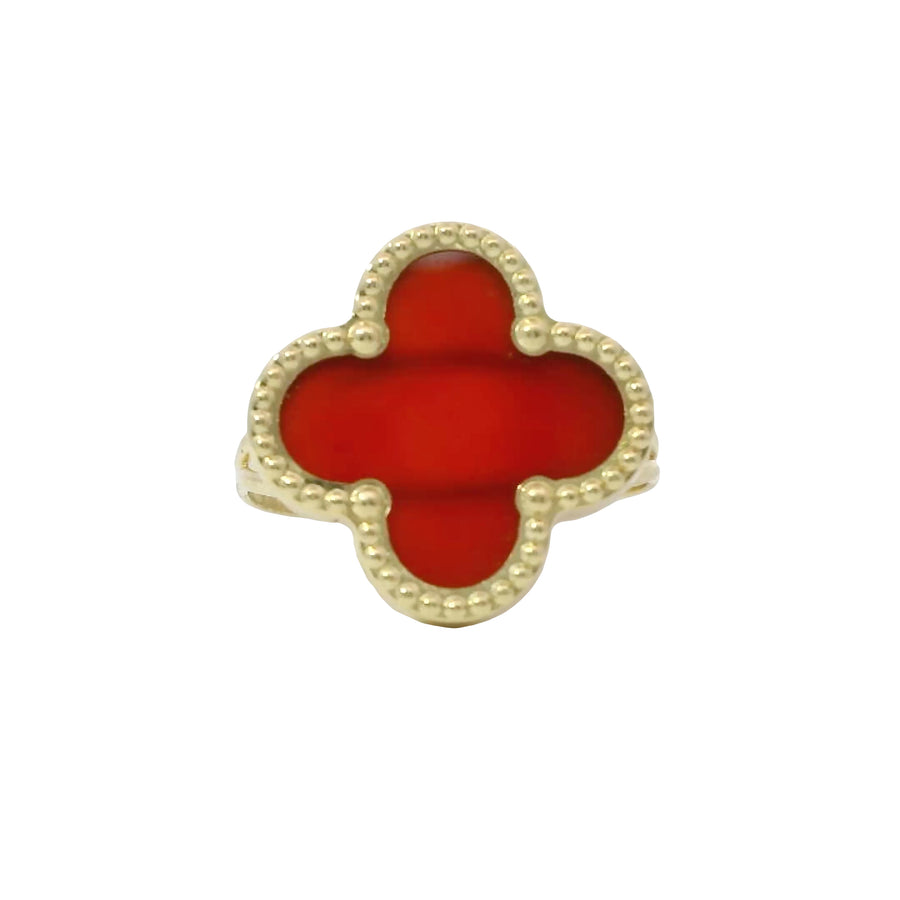 14KT Gold Ring Women's Jumbo Burnt Orange Clover with Plain Split Band